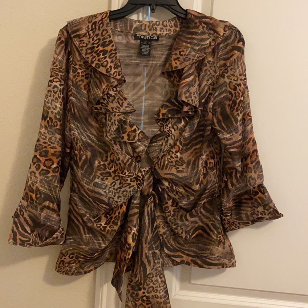 Mishca sheer animal print tie front jacket, Size M